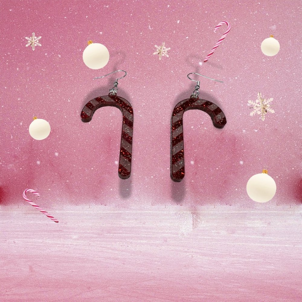 Candy Cane Danglies - Red and White Glittery Earrings